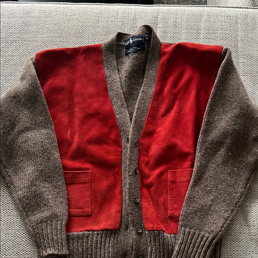 Ralph Lauren women’s suede and wool Cardigan in Brown and Red
